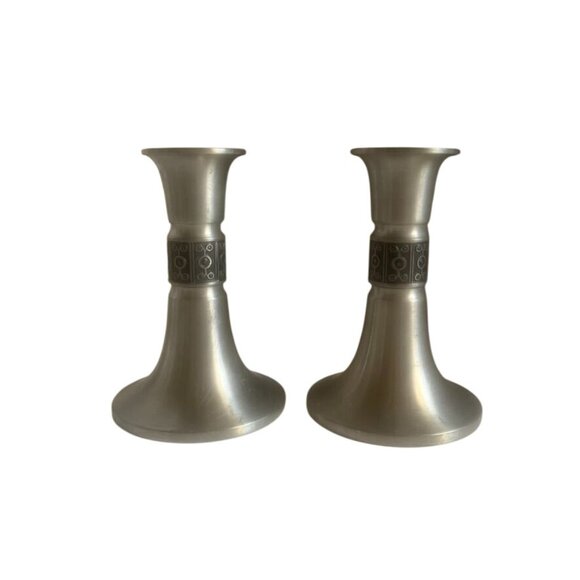 Vtg Haugrud MCM Pewter Candlesticks 5" Model #403, Norway - Picture 1 of 7